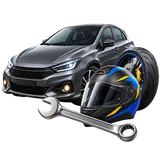Automóvel e motocicleta com acessórios automotivos