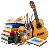 Livros, materiais de papelaria, arte e instrumentos musicais