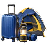Mala, barraca e equipamentos para viagem, camping e lazer